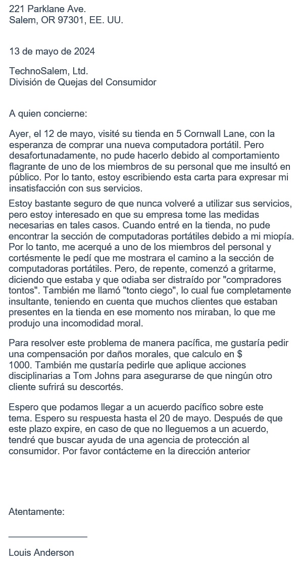 Modelo De Carta De Queja Ala Municipalidad Jan Gallagher Carta Exemplo 0308