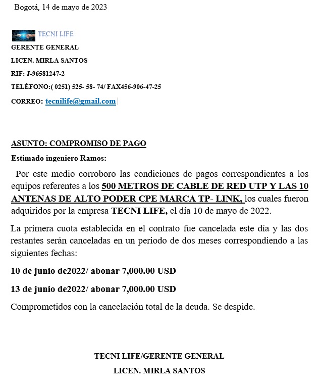 carta de compromiso de pago