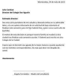 Modelo de CARTA DE BAJA ESCOLAR de Universidad o Escuela